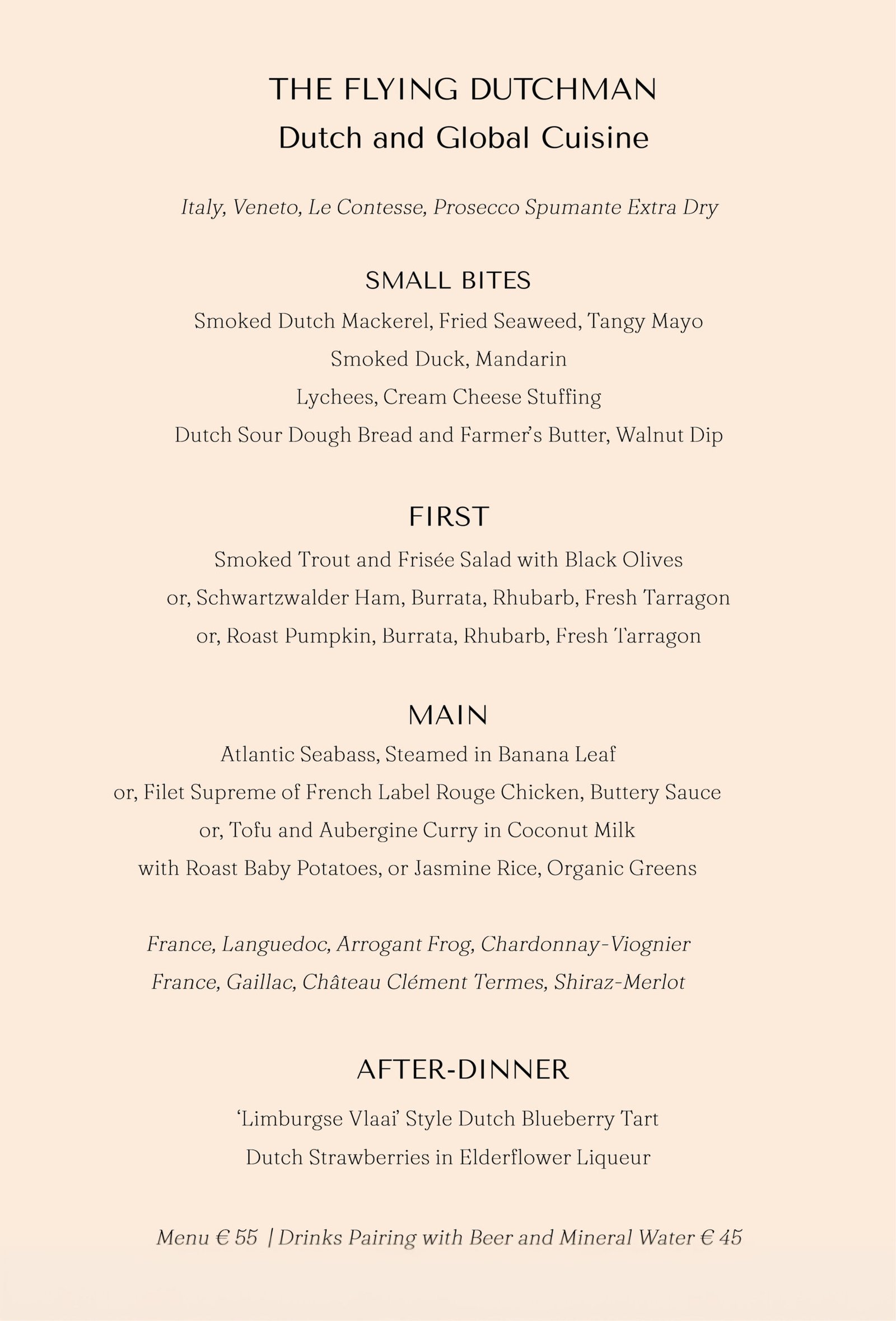 Blue Pepper Recent Dinner Cruise Menus