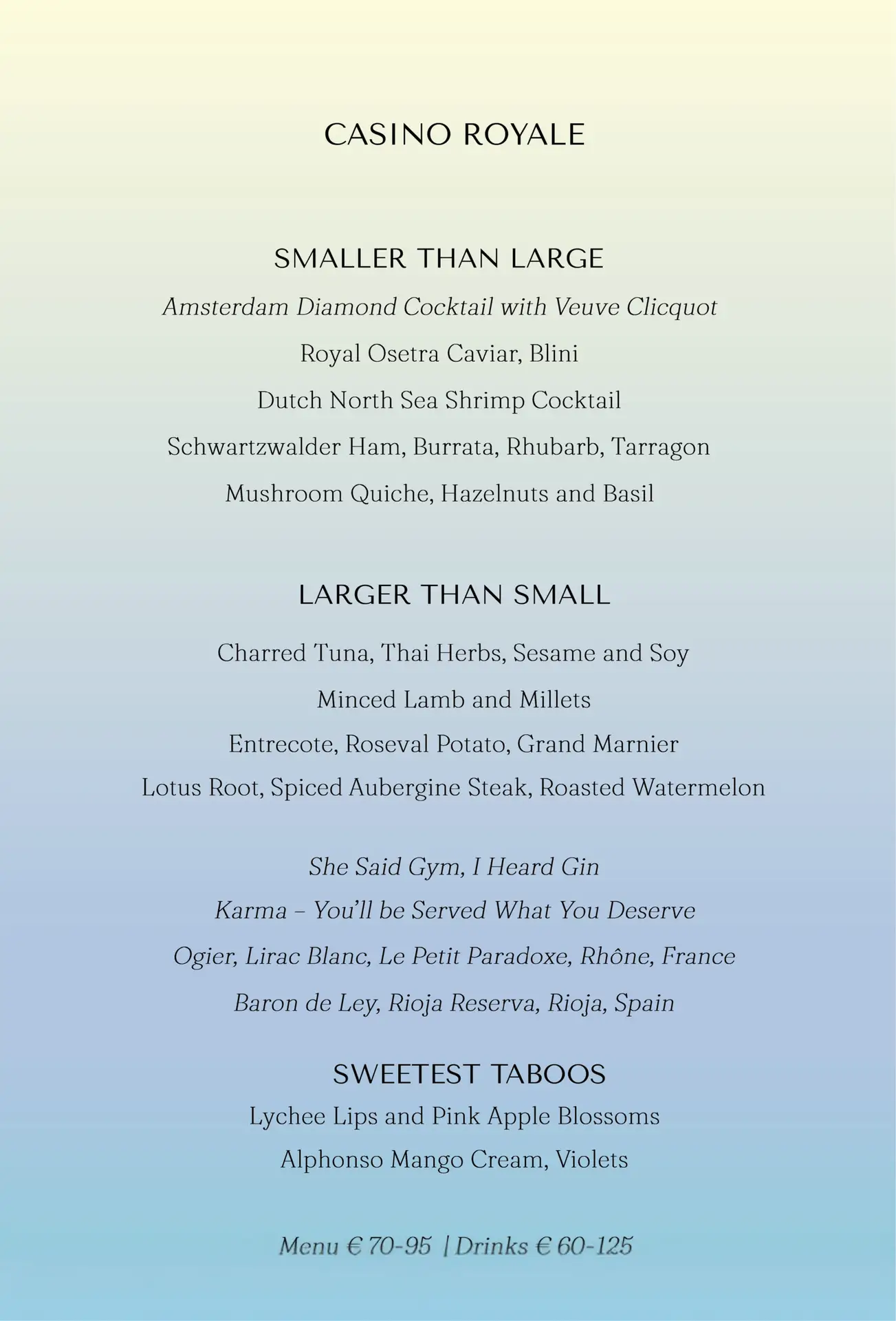 Blue Pepper Recent Dinner Cruise Menus